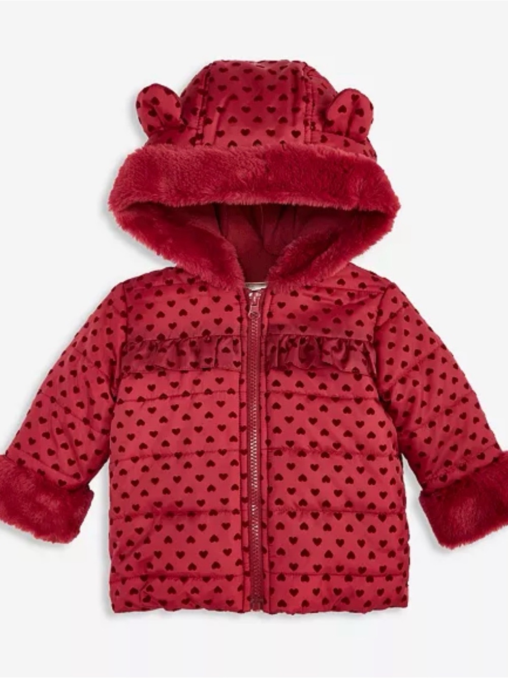 Baby Girl 6-9 months Red Heart-Print Hooded Puffer Jacket